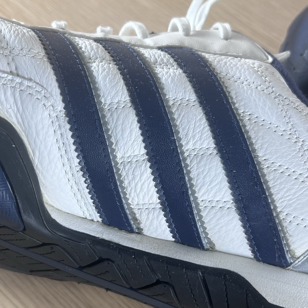 Vintage Adidas Team Leather O Grip Sneakers White Navy Men's Size 11.5 Y2K - Picture 11 of 15